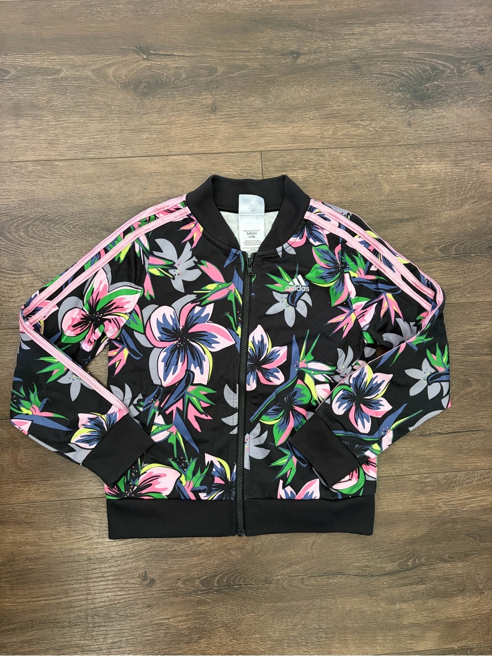 adidas Black Floral Girls' Track Jacket and pants with Pink & Green Accents